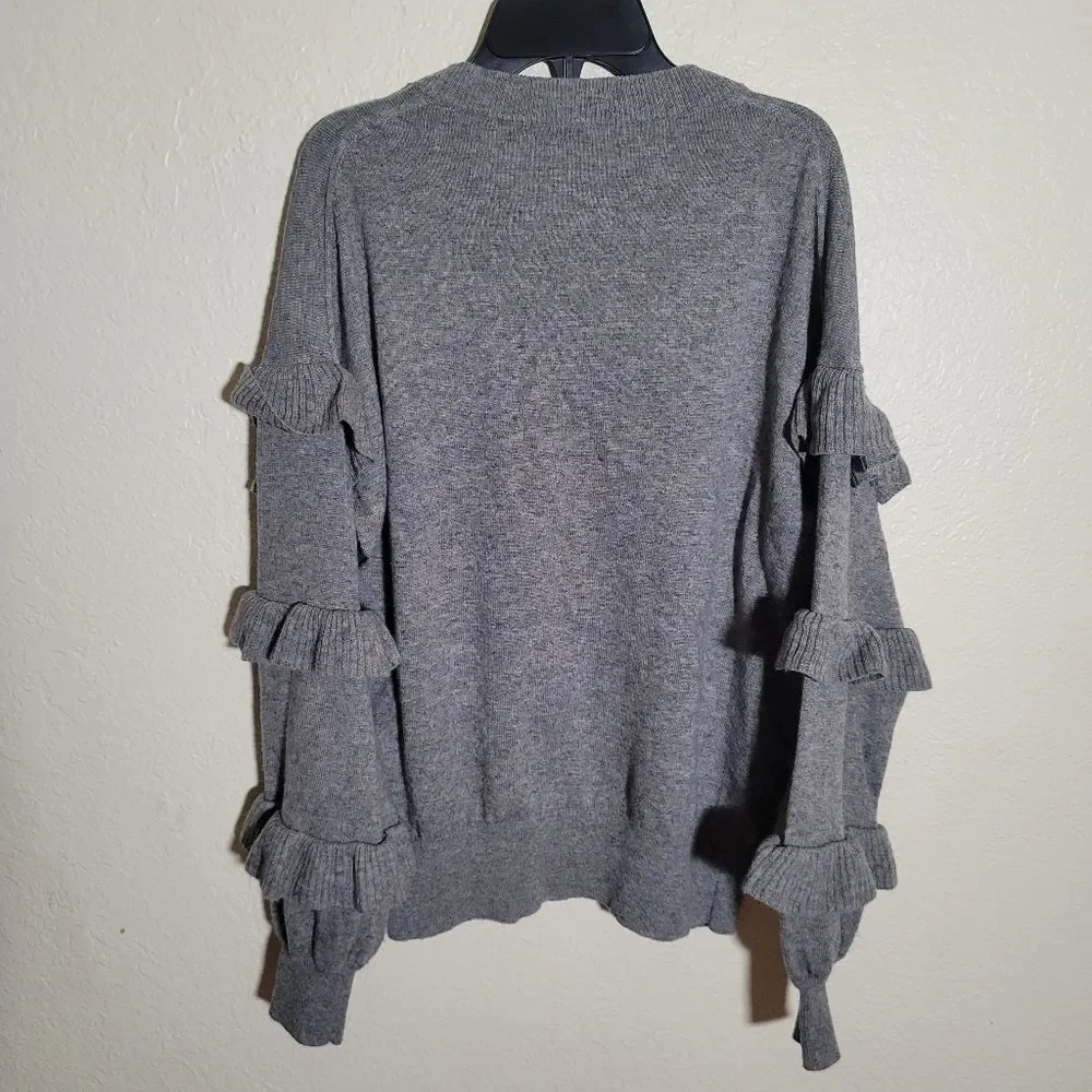 J.Crew | Hope Gray Cascading Ruffle Sleeves Sweater Wool Blend Preppy Boho S